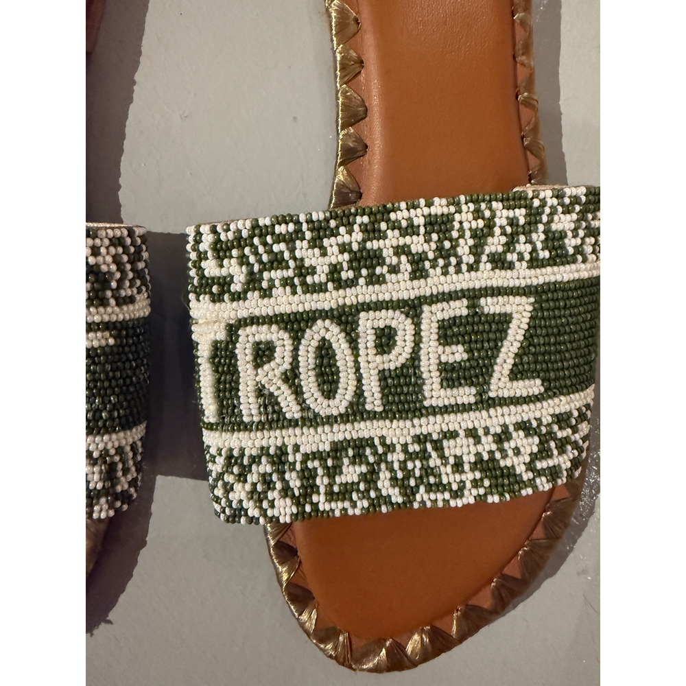 Saint Tropez Sandals in Olive Green Slides Leather & Beads - Picture 5 of 6